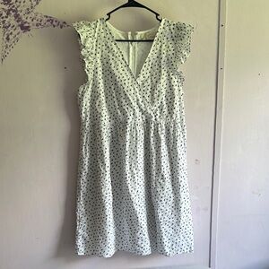 LOFT Women's White Patterned Mini Dress, Ruffle Short‎ Sleeve-Size 8